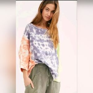 Free People We The Free Chasing The Sun Top Size Large Tie Dye Oversized Boho